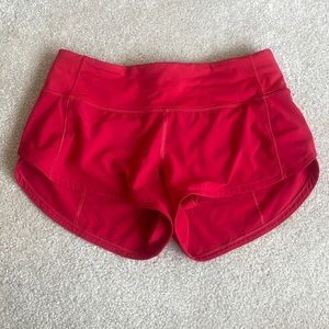 Red Lululemon Speed up low rise shorts 2.5inch